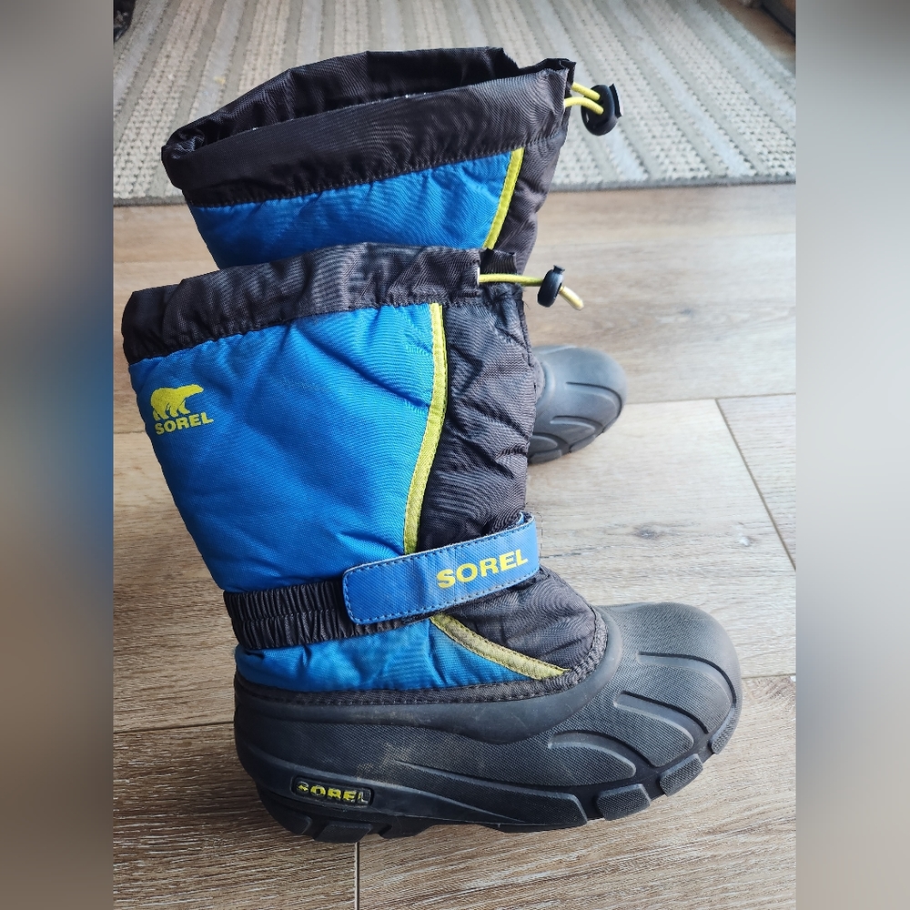 Sorel Flurry Snow Boots Youth 4 Insulated Waterproof Blue Black